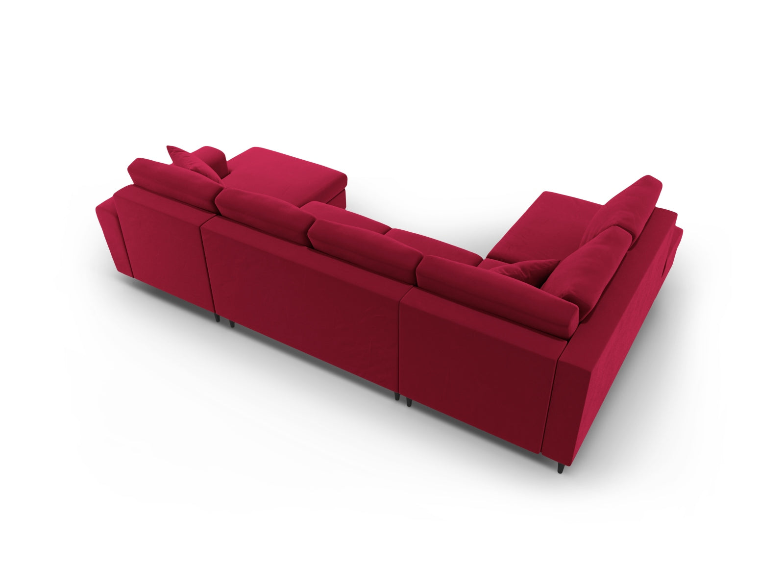 Elegantes Kyoto Velour Panoramic Sofa in Rot, 7-Sitzer mit praktischem Stauraum und komfortabler Schlaffunktion für gesellige Abende.
