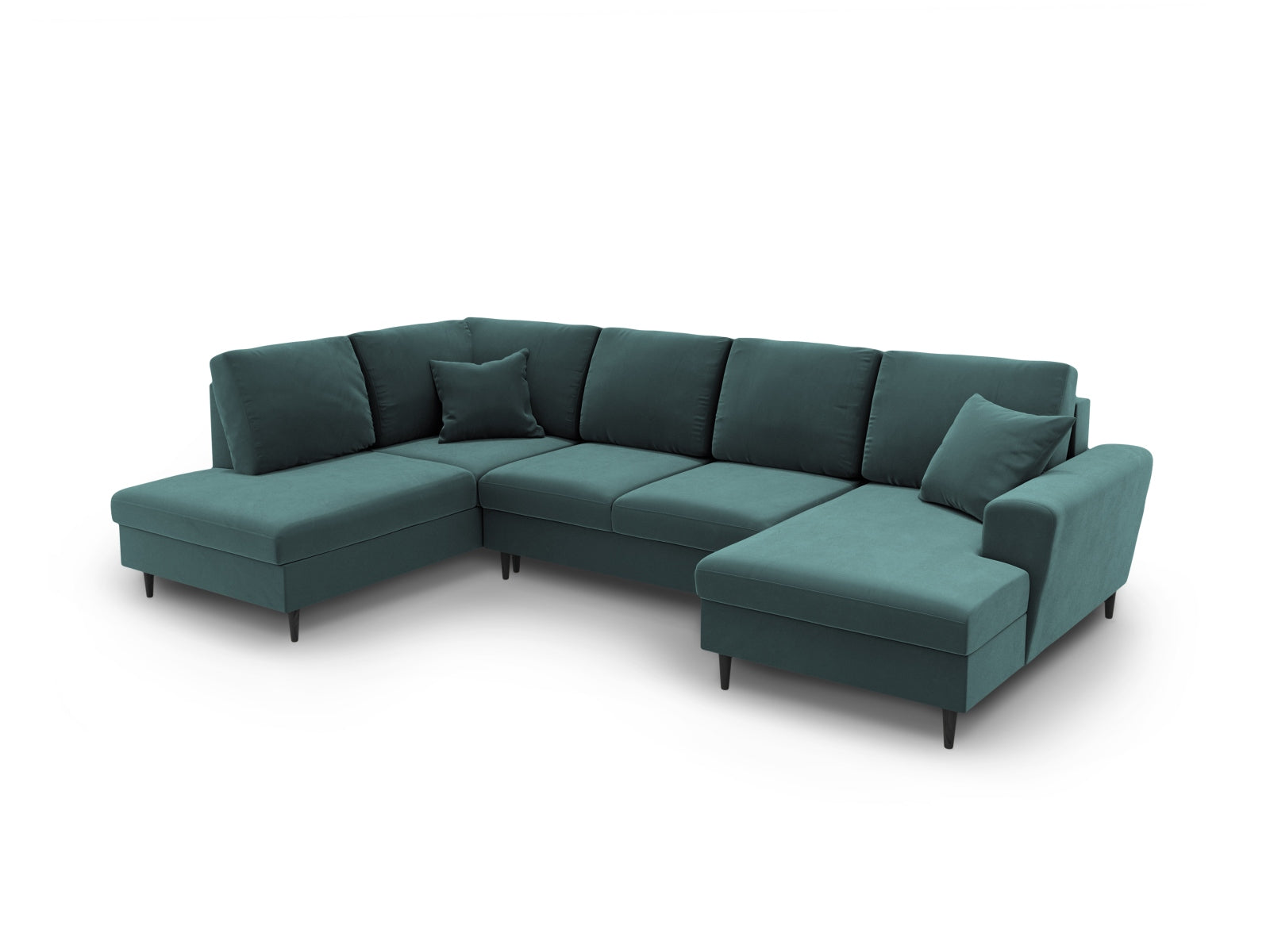 Stilvolles Kyoto Velour Panoramic Sofa in Petrol-Riviera, 7-Sitzer mit praktischen Stauraum und Schlaffunktion für gemütliche Abende.