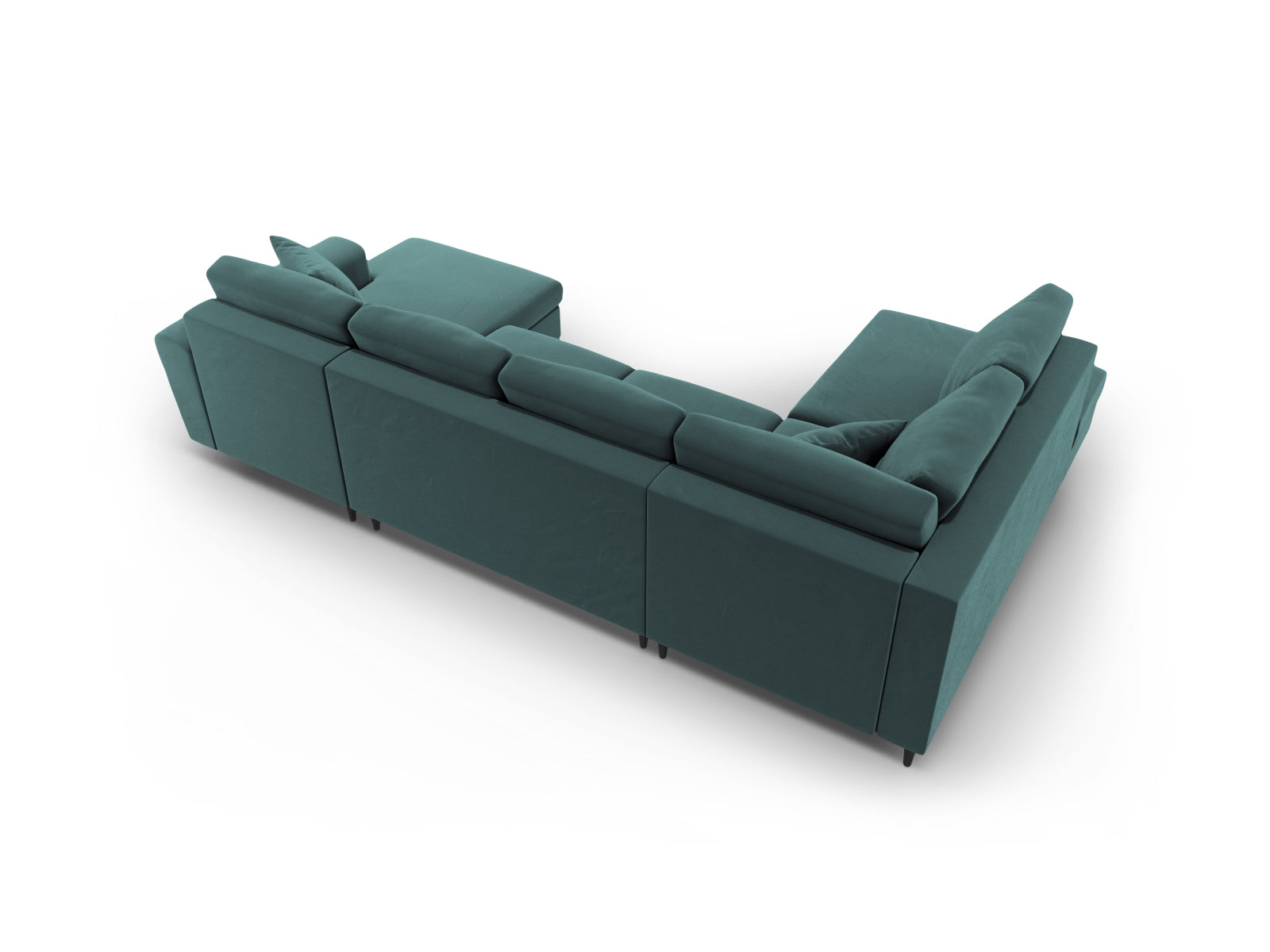 Stylisches Kyoto Velour Panoramic Sofa in Petrol-Riviera, 7-Sitzer mit praktischem Stauraum und komfortabler Schlaffunktion für Gäste.