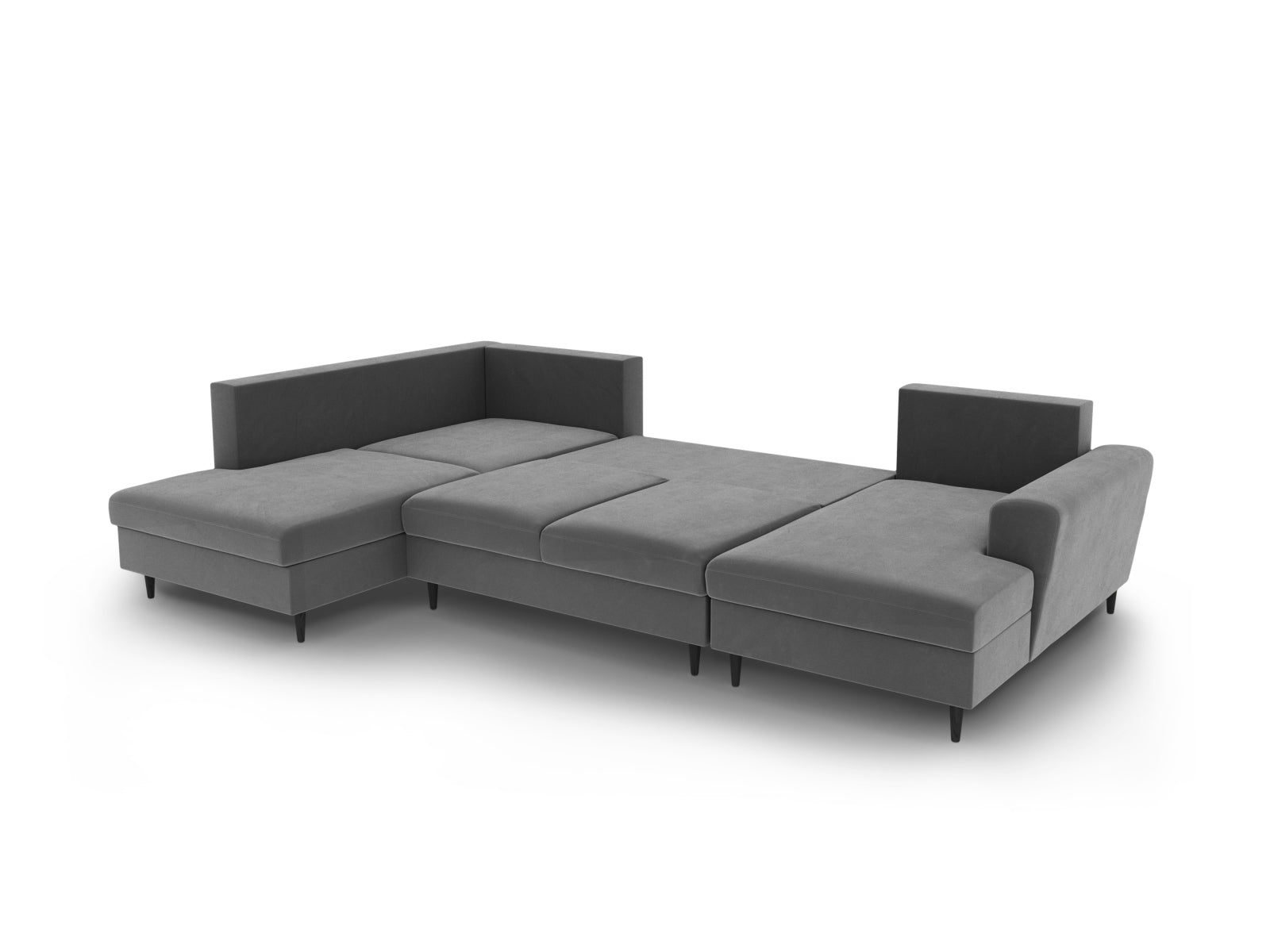 Stylisches Kyoto Velour Panoramic Sofa in modernem Design, 7-Sitzer mit integriertem Stauraum und ausziehbarer Schlaffunktion für Gäste.