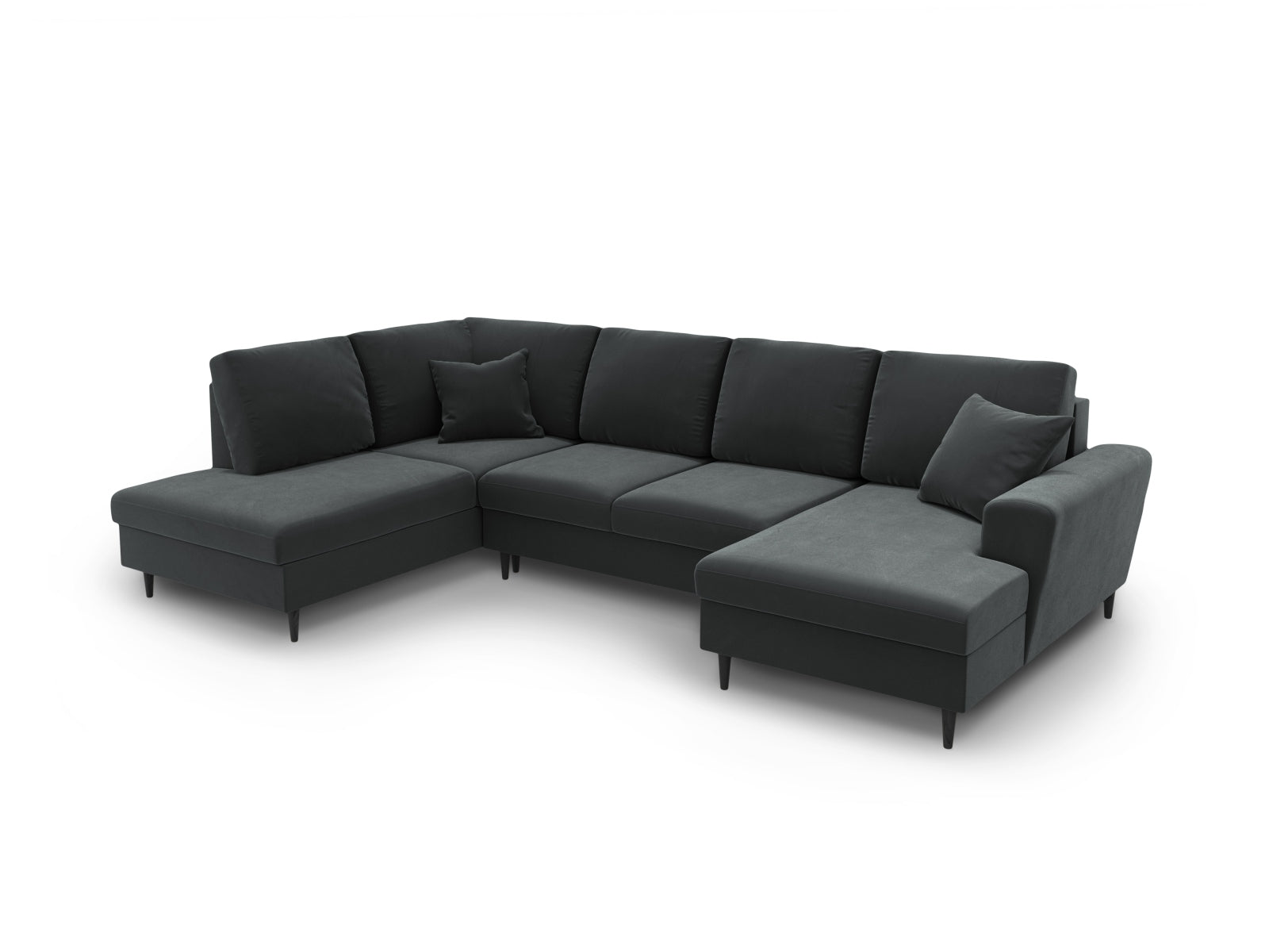 Elegantes Kyoto Velour Panoramic Sofa in Dunkelgrau, 7-Sitzer mit praktischen Stauraum und Schlaffunktion, perfekt für stilvolle Wohnzimmer.
