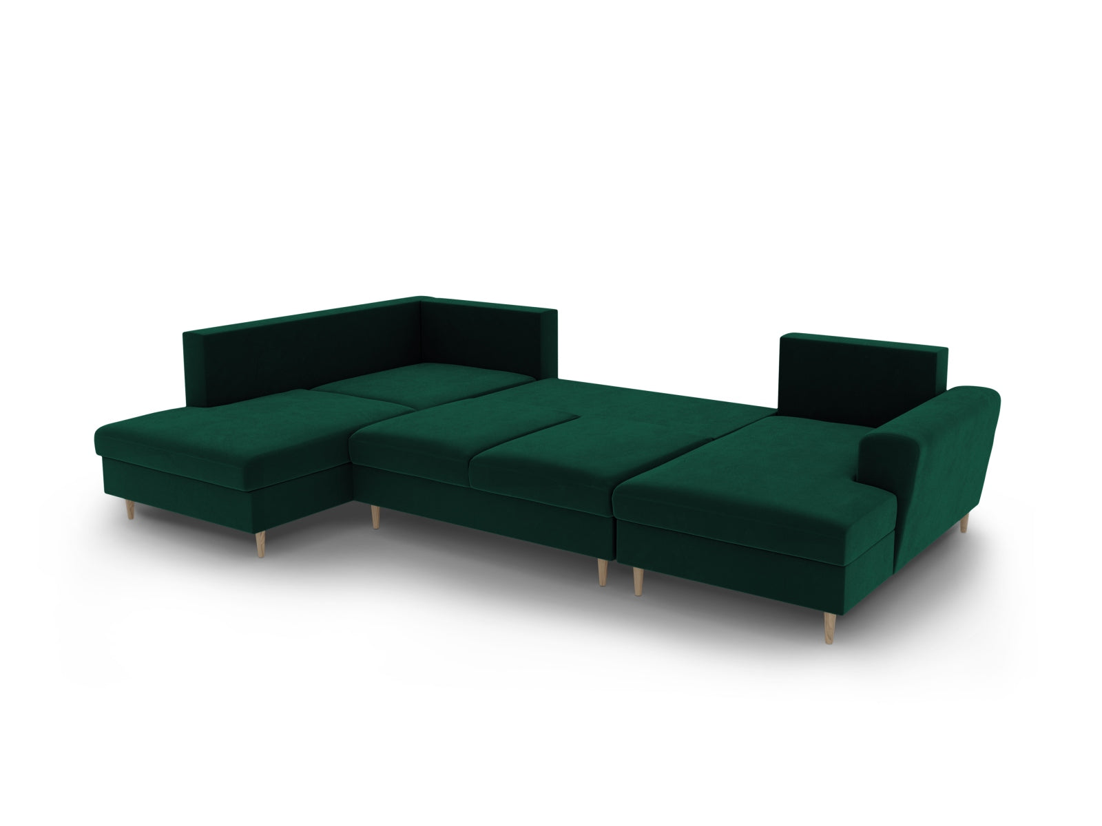 Stylisches Kyoto Velour Panoramic Sofa in tiefem Grün, 7-Sitzer mit praktischem Stauraum und komfortabler Schlaffunktion für Gäste.