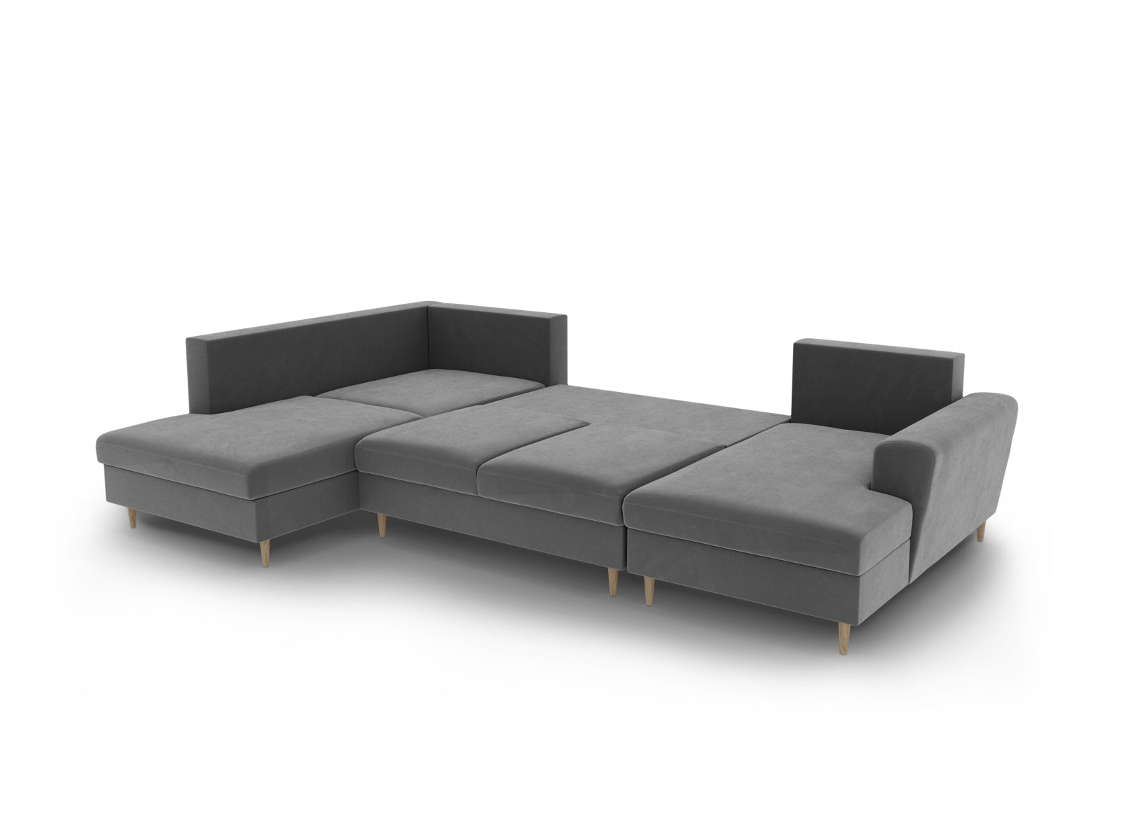 Elegantes 7-Sitzer Kyoto Velour Panoramic Sofa mit Stauraum und Schlaffunktion, ideal für gemütliche Abende und Übernachtungen.