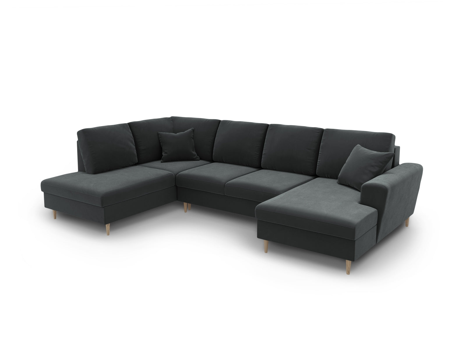 Elegantes 7-sitziges Kyoto Velour Sofa in Dunkelgrau, ideal für Wohnräume, mit cleverem Stauraum und komfortabler Schlaffunktion.