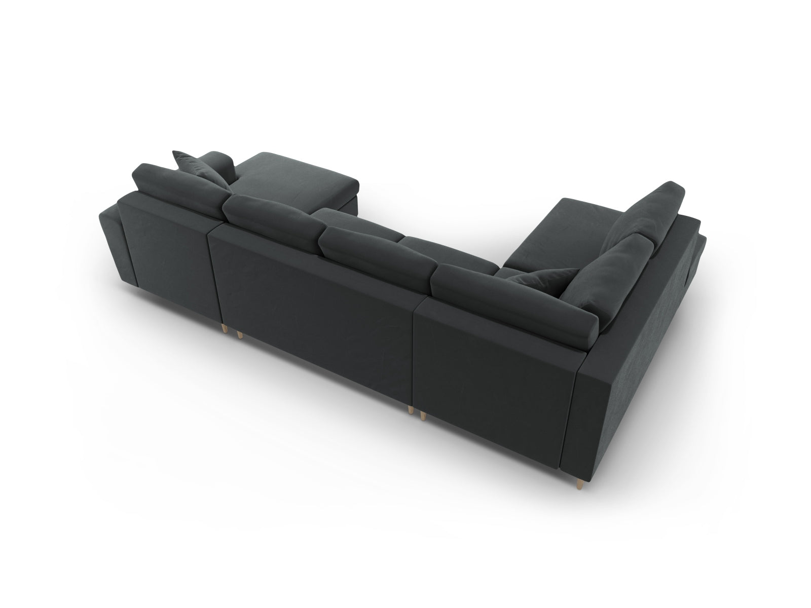 Elegantes 7-sitziges Kyoto Velour Sofa in Dunkelgrau, ideal für Wohnräume, mit cleverem Stauraum und komfortabler Schlaffunktion.