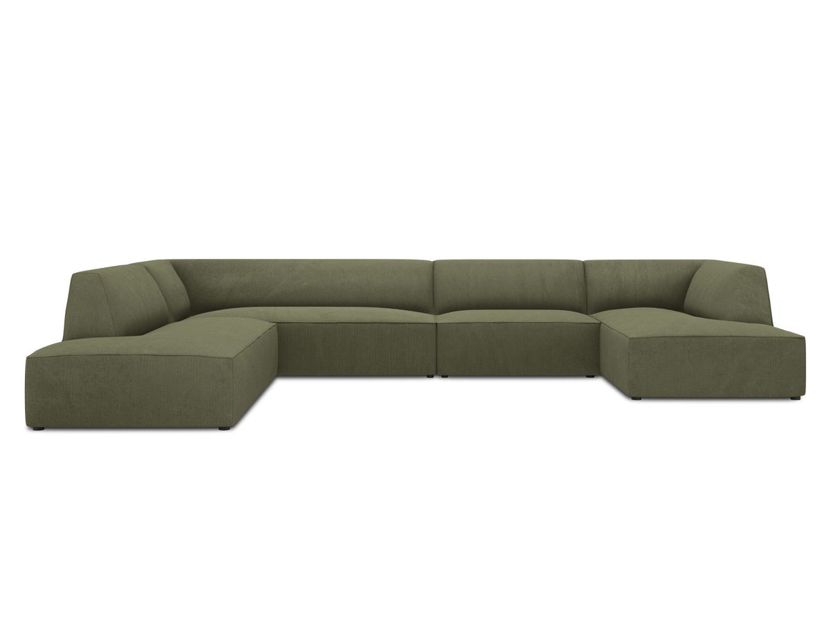Cosmopolitan Design Siena Panorama-Ecksofa links, 7-Sitzer in Light Beige-Scala Cordstoff mit Massivholzrahmen und Kunststoffbeinen.