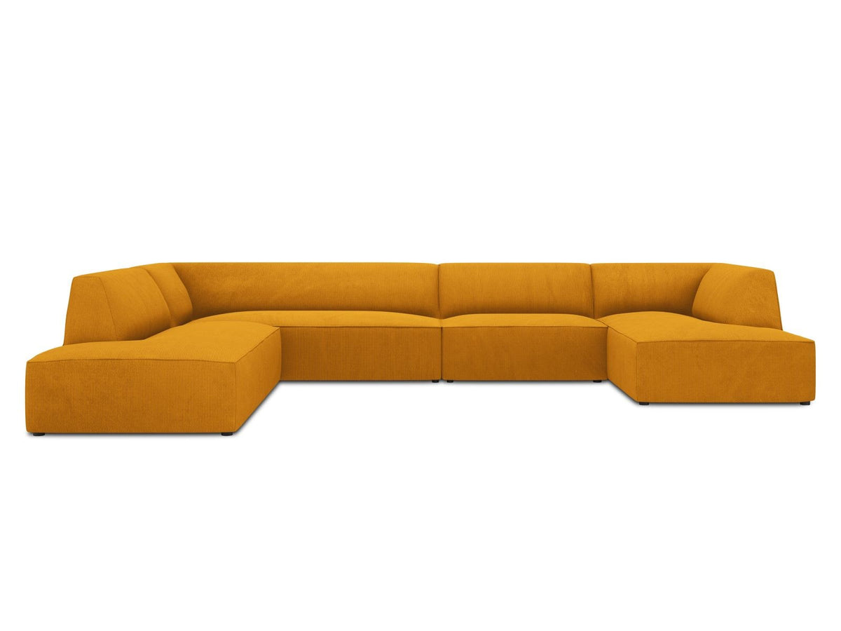 Cosmopolitan Design Siena Panorama-Ecksofa links, 7-Sitzer in Light Beige-Scala Cordstoff mit Massivholzrahmen und Kunststoffbeinen.
