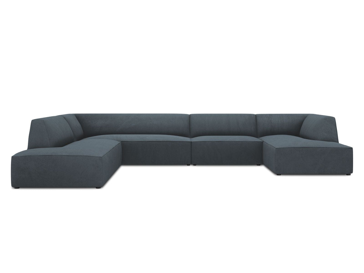 Cosmopolitan Design Siena Panorama-Ecksofa links, 7-Sitzer in Light Beige-Scala Cordstoff mit Massivholzrahmen und Kunststoffbeinen.