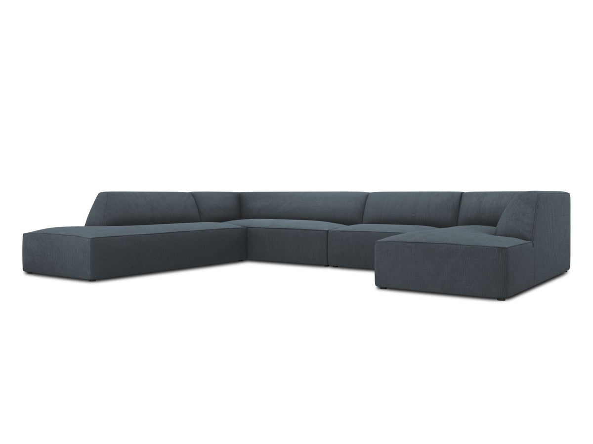 Cosmopolitan Design Siena Panorama-Ecksofa links, 7-Sitzer in Light Beige-Scala Cordstoff mit Massivholzrahmen und Kunststoffbeinen.