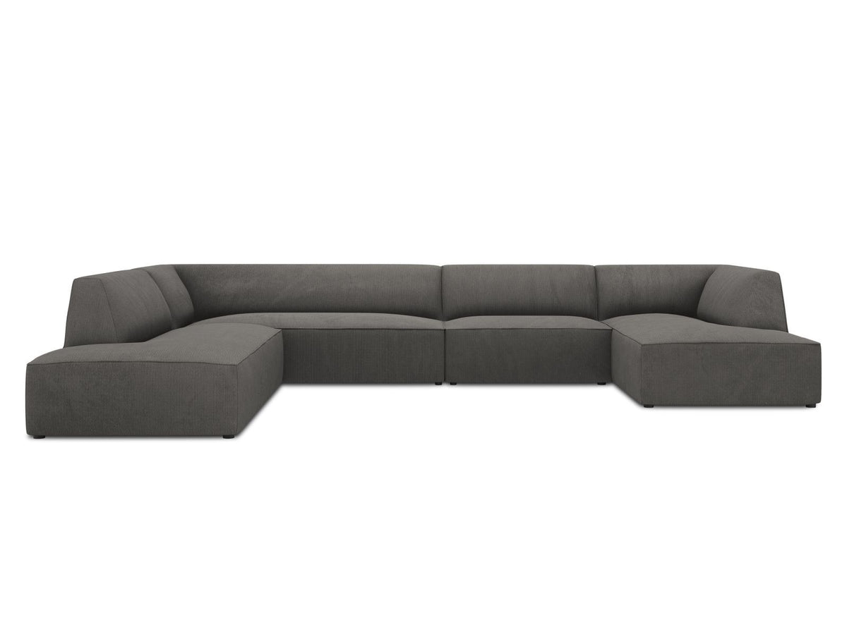 Cosmopolitan Design Siena Panorama-Ecksofa links, 7-Sitzer in Light Beige-Scala Cordstoff mit Massivholzrahmen und Kunststoffbeinen.