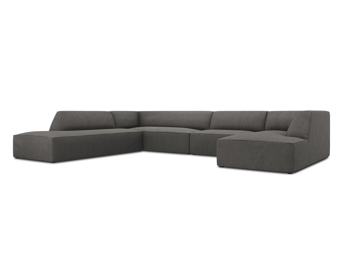 Cosmopolitan Design Siena Panorama-Ecksofa links, 7-Sitzer in Light Beige-Scala Cordstoff mit Massivholzrahmen und Kunststoffbeinen.