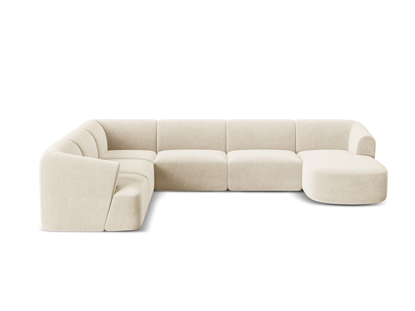 Elegantes 7-Sitzer Ecksofa Panoramic links Campi in warmem Beige, ideal für entspannte Stunden und stilvolle Einrichtung von Cosmopolitan Design.