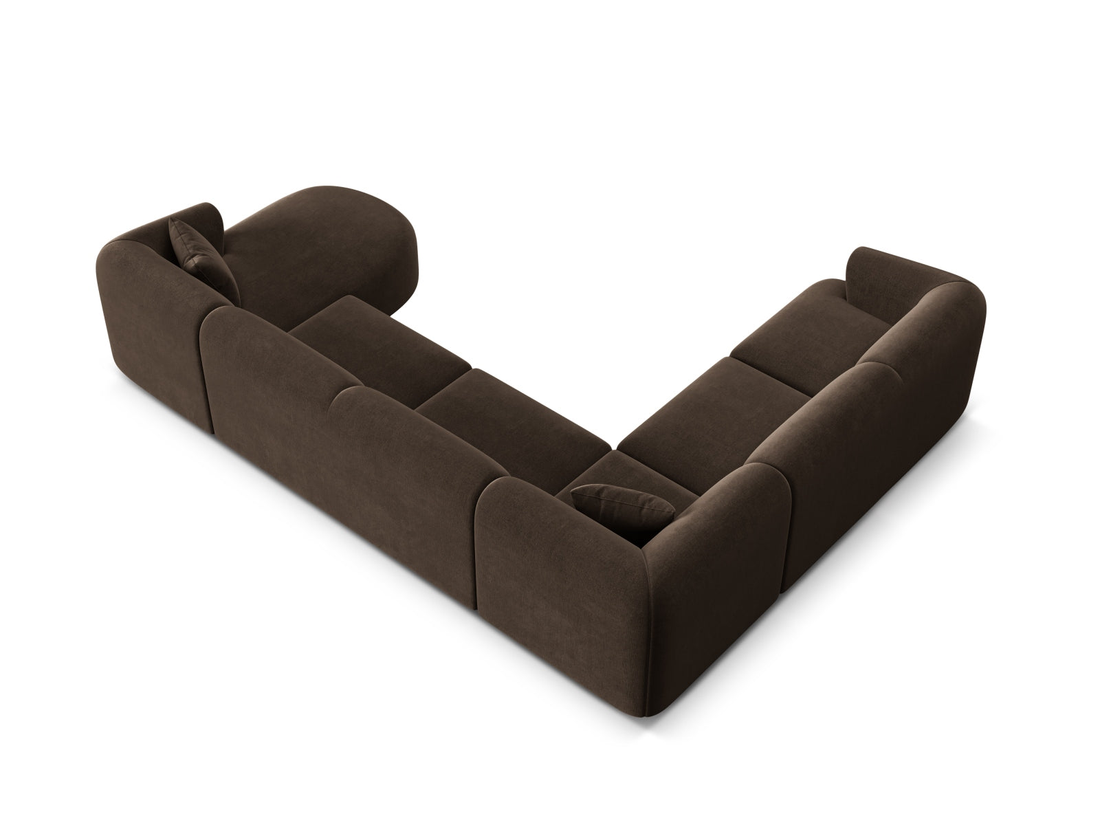 Modernes 7-Sitzer Ecksofa Panoramic links Campi in edlem Chocolate-Vogue, perfekt für gemütliche und stilvolle Wohnlandschaften.