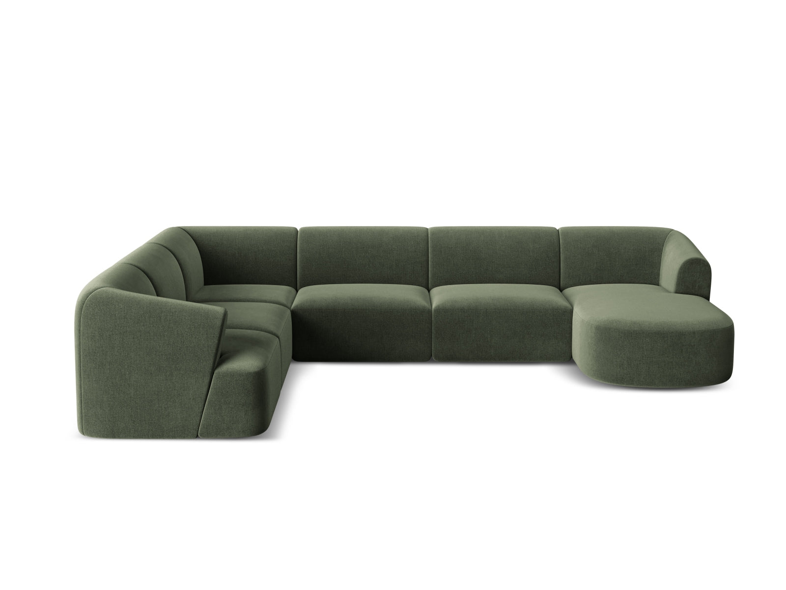 Stilvolles 7-Sitzer Ecksofa Panoramic links Campi in der Farbe Green-Vogue, ideal für moderne Wohnräume und gemütliche Zusammenkünfte.