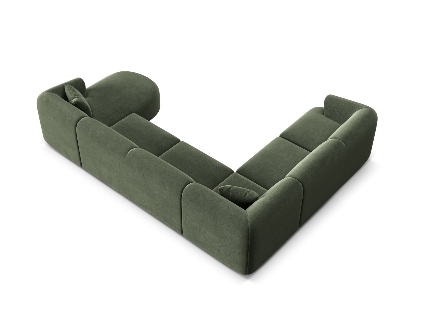Elegantes 7-Sitzer Ecksofa Panoramic links Campi in Green-Vogue, perfekt für stilvolle Wohnzimmer und gesellige Abende.