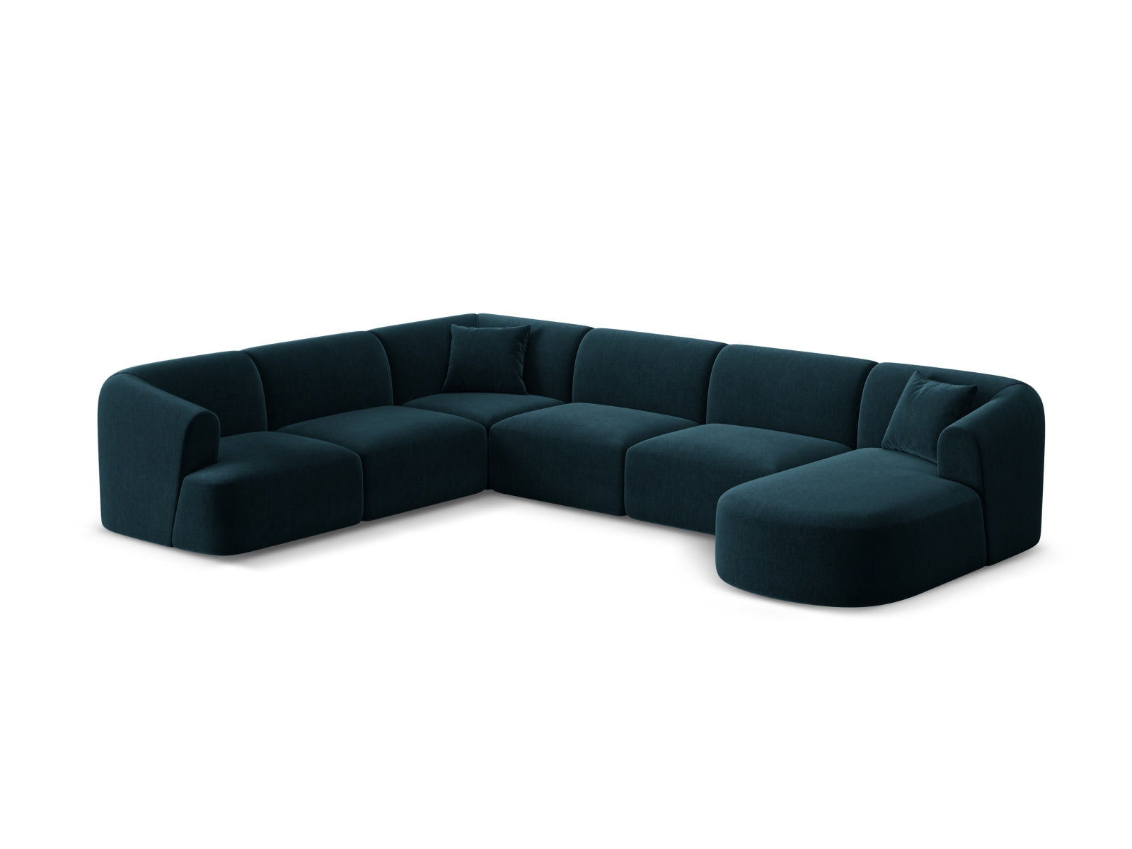 Stilvolles 7-Sitzer Ecksofa Panoramic links Campi in Deep Petrol-Vogue, ideal für moderne Wohnräume, präsentiert von Cosmopolitan Design.
