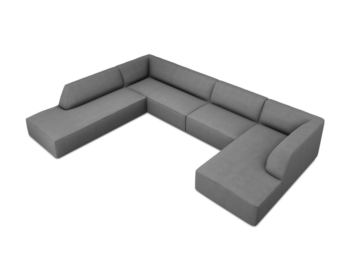 Cosmopolitan Design Siena Panorama-Ecksofa links, 7-Sitzer in Light Beige-Scala Cordstoff mit Massivholzrahmen und Kunststoffbeinen.
