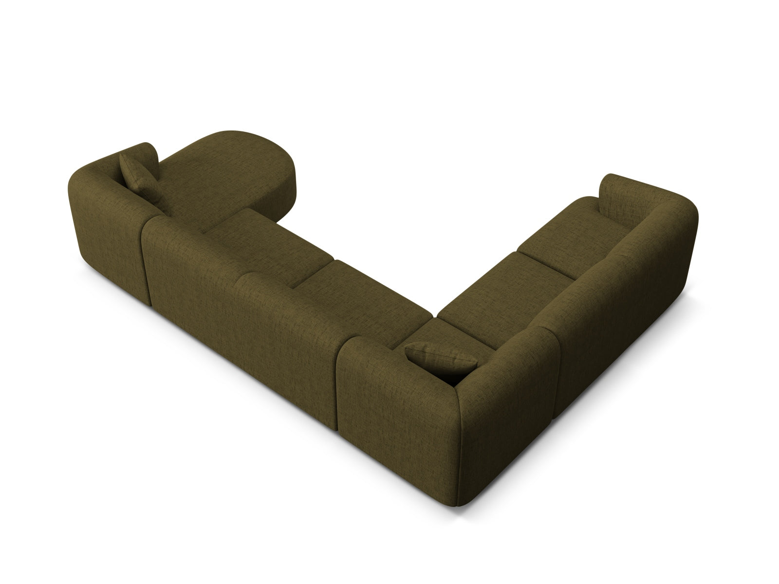 Modulares 7-Sitzer Ecksofa Panoramic links Campi in trendigem Grün, perfekt für stilvolle und einladende Wohnbereiche von Cosmopolitan Design.