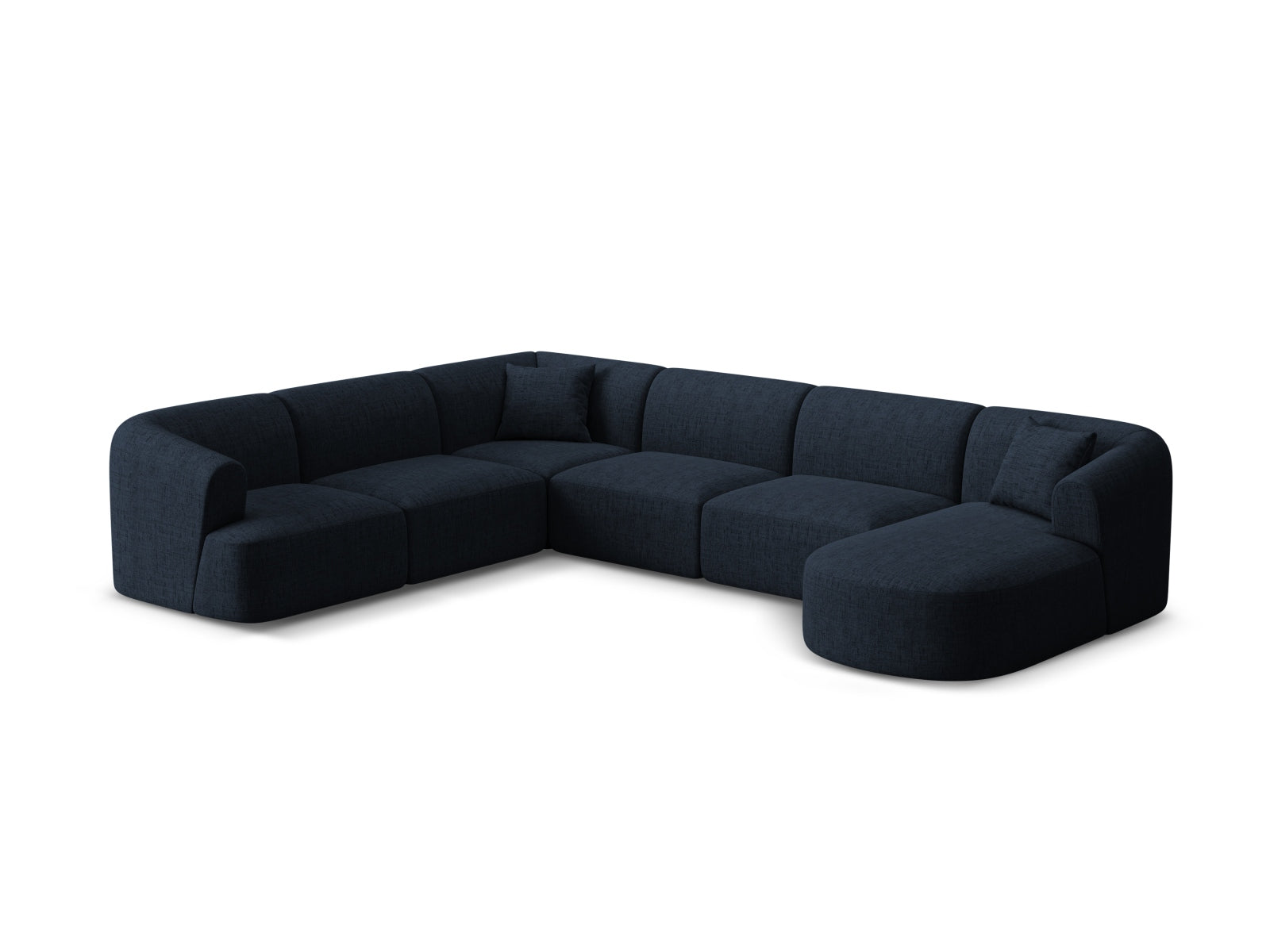 Elegantes 7-Sitzer Ecksofa Panoramic links in Royal Blue-Moly von Cosmopolitan Design, ideal für stilvolle Wohnräume.