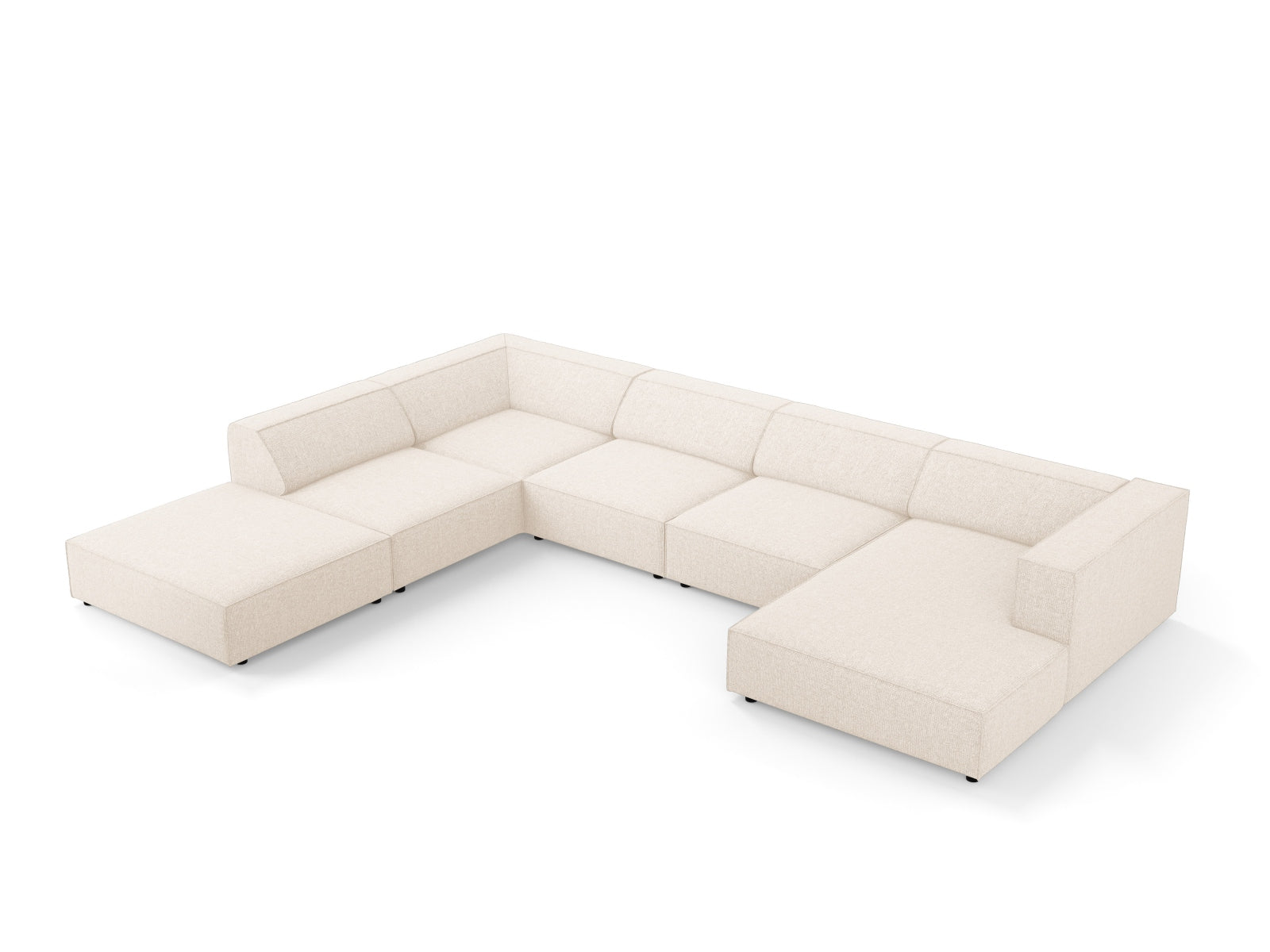Elegantes 7-Sitzer Arendal Panoramic Ecksofa links in sanftem Beige, perfekt für stilvolle Wohnzimmer, von Cosmopolitan Design.