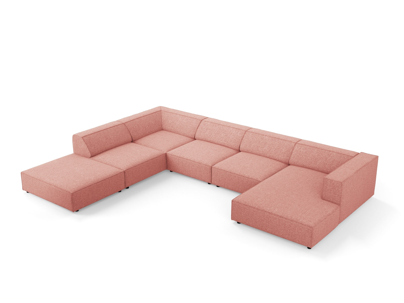 Elegantes 7-sitziges Arendal Panoramic Ecksofa links in Pink-Haga, perfekt für stilvolle und gemütliche Wohnambiente von Cosmopolitan Design.