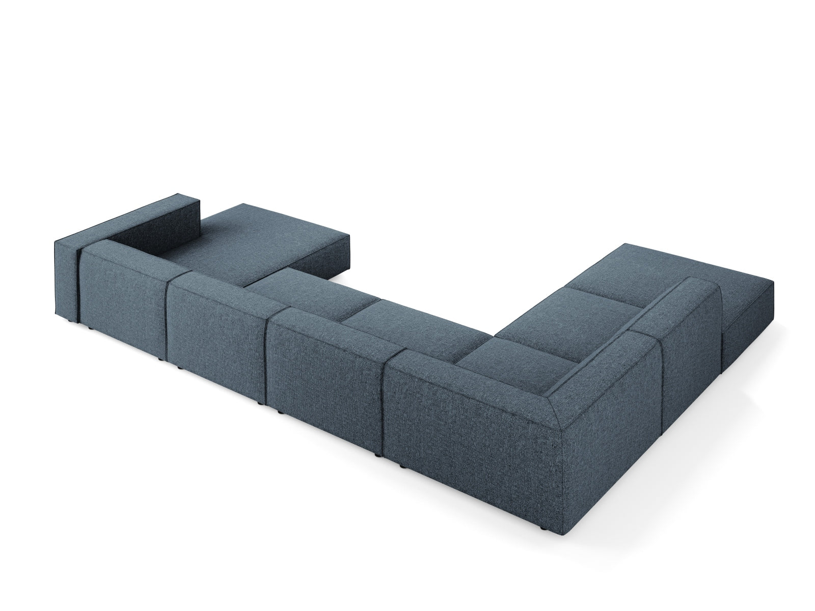 Elegantes Arendal Panoramic Ecksofa links in Royal Blue-Haga, ideal für stilvolle Wohnräume, präsentiert von Cosmopolitan Design.