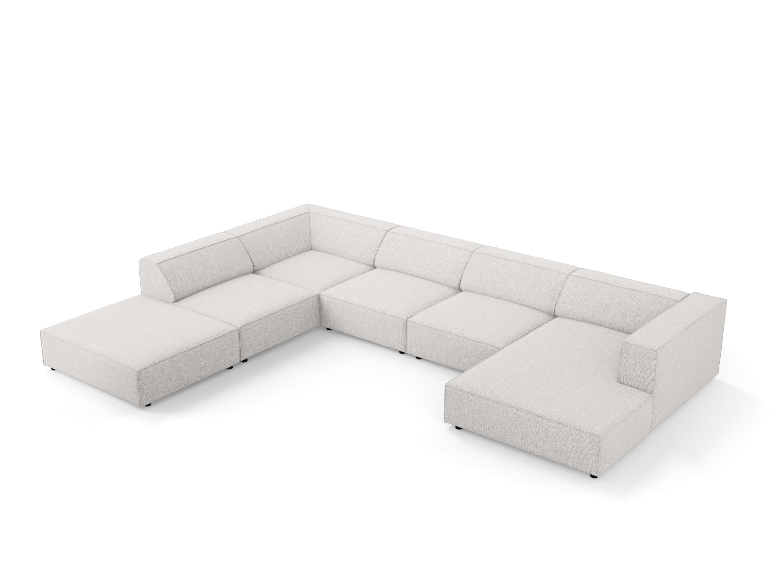 Elegantes 7-Sitzer Ecksofa links Arendal Panoramic in sanftem Grau, perfekt für stilvolle Wohnzimmer, von Cosmopolitan Design.