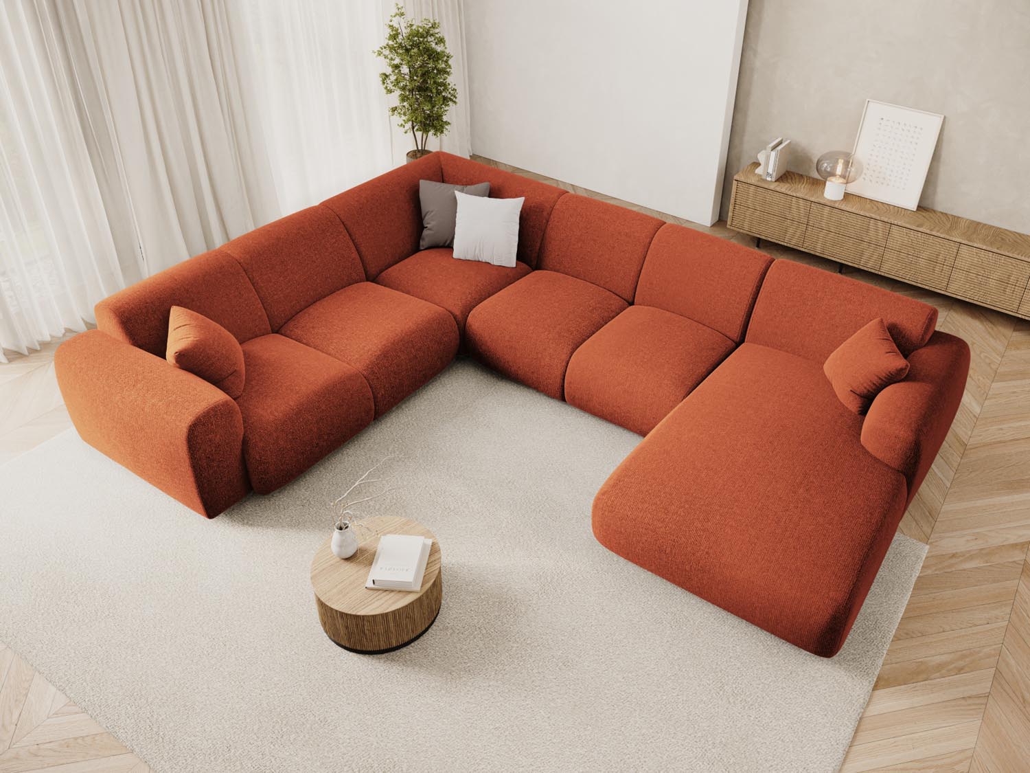 Entdecken Sie das Nolio Panoramic Ecksofa links (252cm) von Cosmopolitan Design – ein elegantes 6-Sitzer Sofa, das modernen Komfort und stilvolles Design vereint!