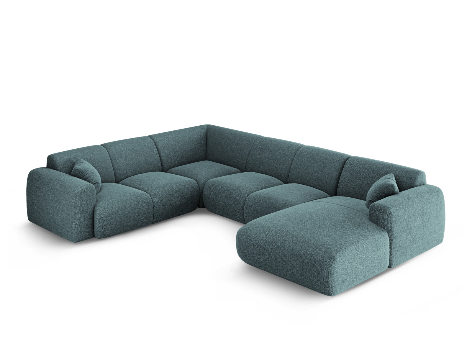 Modernes Nolio Panoramic Ecksofa links in Petrol-Haga, großzügig für 6 Personen, perfekt für gemütliche Abende und stilvolle Einrichtung.