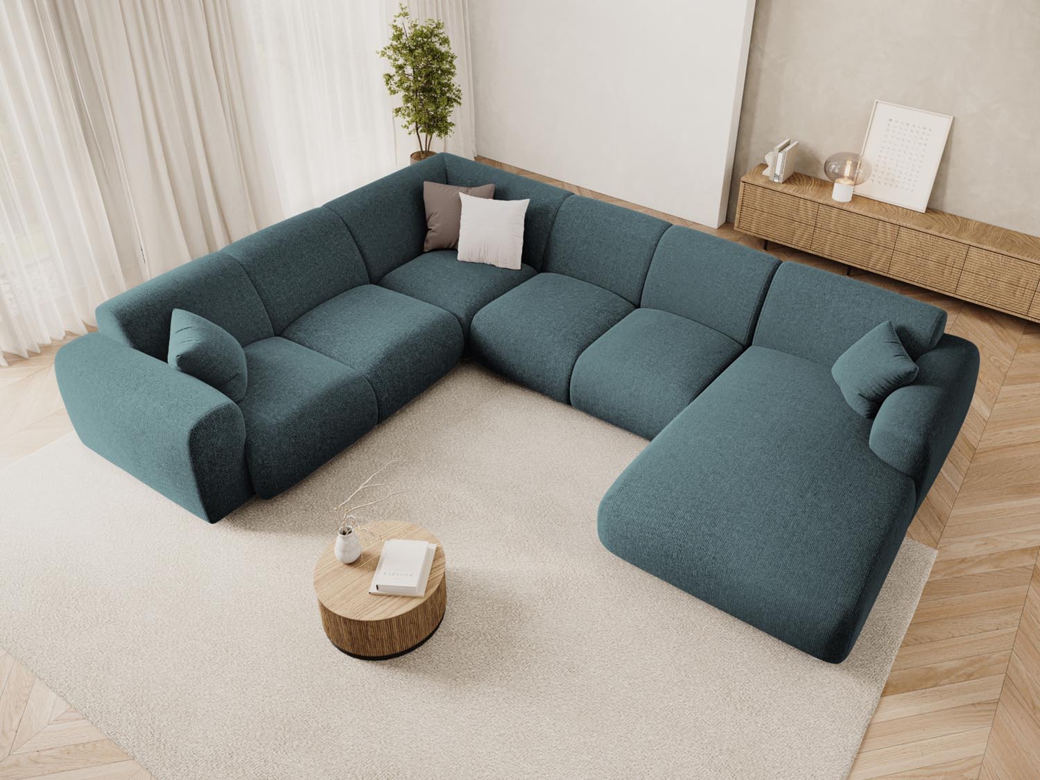 Nolio Panoramic Ecksofa links 6 Sitzer 252cm in Petrol präsentiert im Onlineshop von KAQTU Design AG. Ecksofa links ist von Cosmopolitan Design