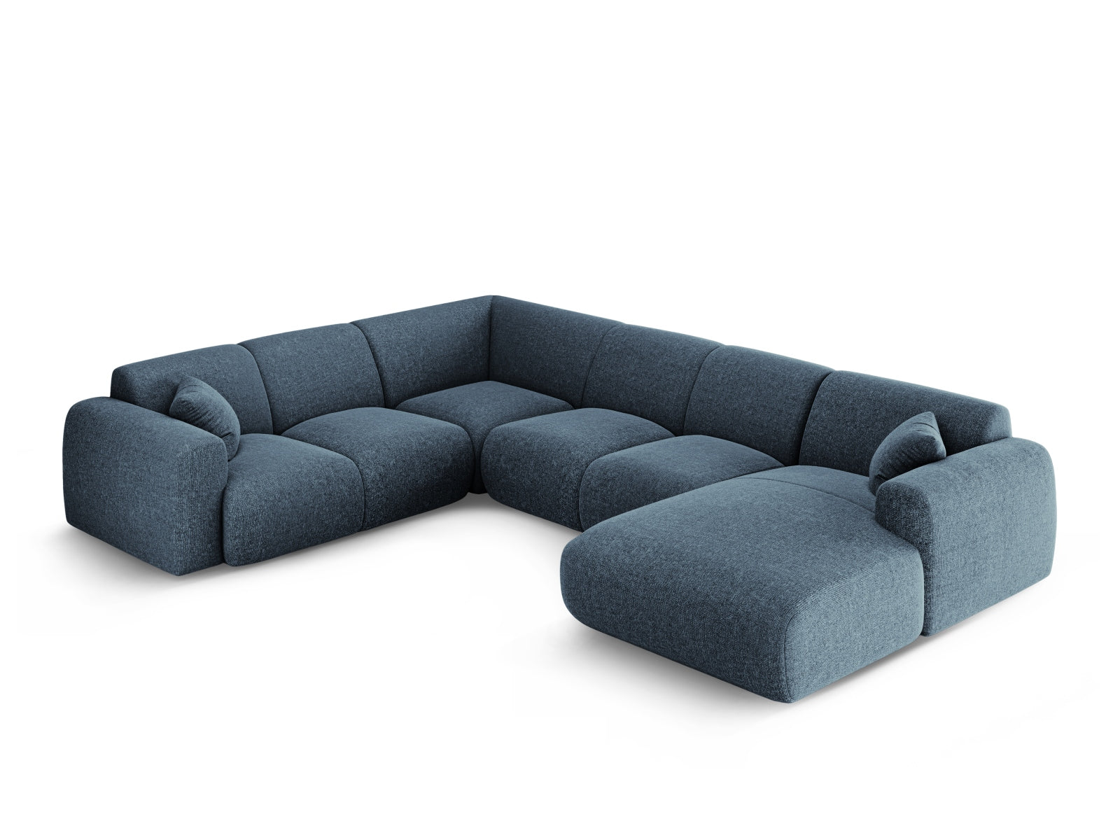 Modernes Nolio Panoramic Ecksofa links in Royal Blue, großzügiges 6-Sitzer-Design mit 252 cm, perfekt für gemütliche und stilvolle Wohnzimmer.