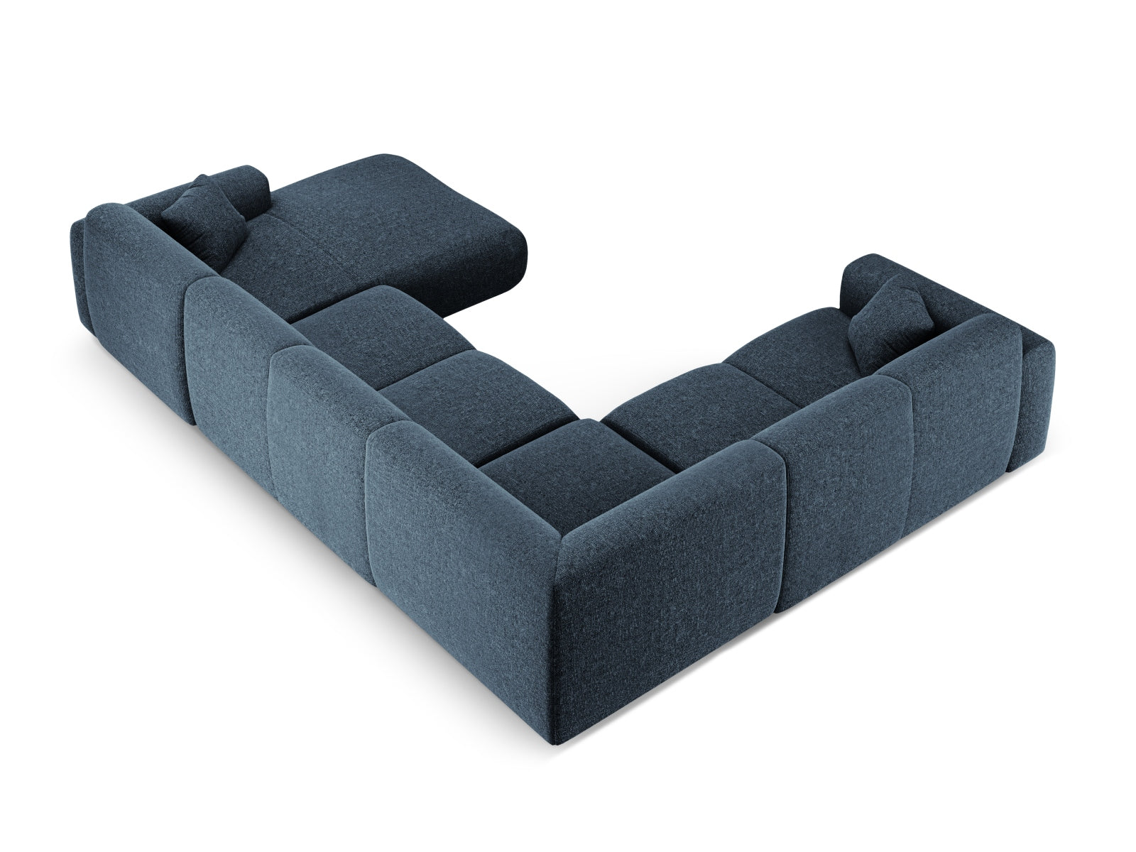 Elegantes Nolio Panoramic Ecksofa links in Royal Blue, großzügig für 6 Personen, ideal für stilvolle Wohnräume und gesellige Abende.