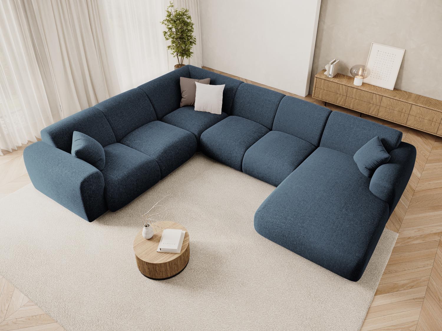 Elegantes Nolio Panoramic Ecksofa links in Royal Blue, 6 Sitzer, 252 cm, ideal für stilvolle Wohnräume, präsentiert von Cosmopolitan Design.