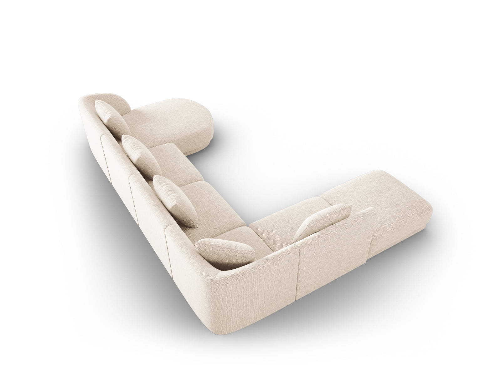 Modernes Tulum Panoramic Ecksofa links in sanftem Beige, großzügig für 6 Personen, 255cm, perfekt für gemütliche Wohnzimmer.