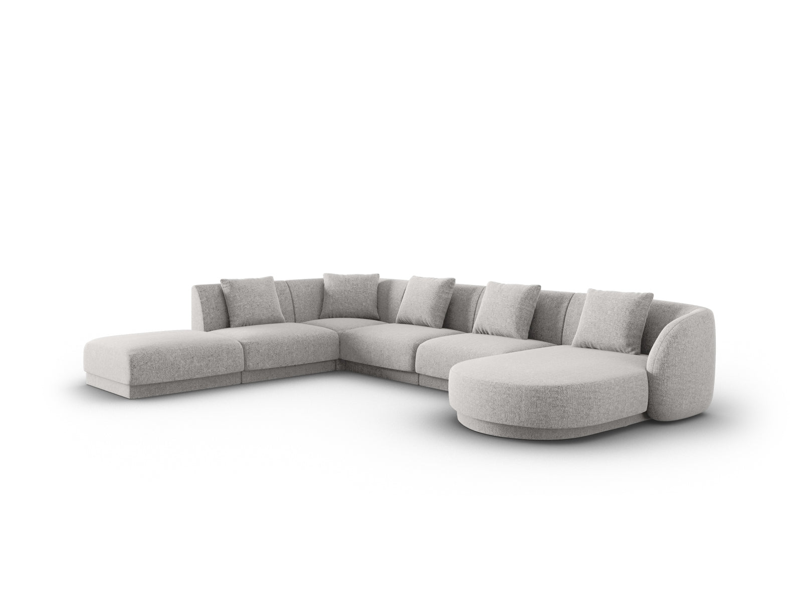 Stylisches Tulum Panoramic Ecksofa links in Light Grey-Haga, 6 Sitzer, 255cm, ideal für moderne Wohnräume, von Cosmopolitan Design.