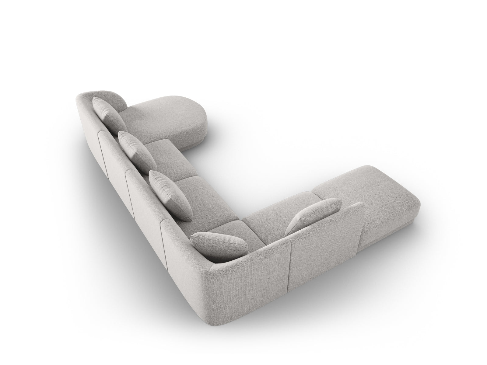 Elegantes Tulum Panoramic Ecksofa links in hellem Grau, 6 Sitzer, 255 cm, perfekt für stilvolle Wohnzimmer von Cosmopolitan Design.
