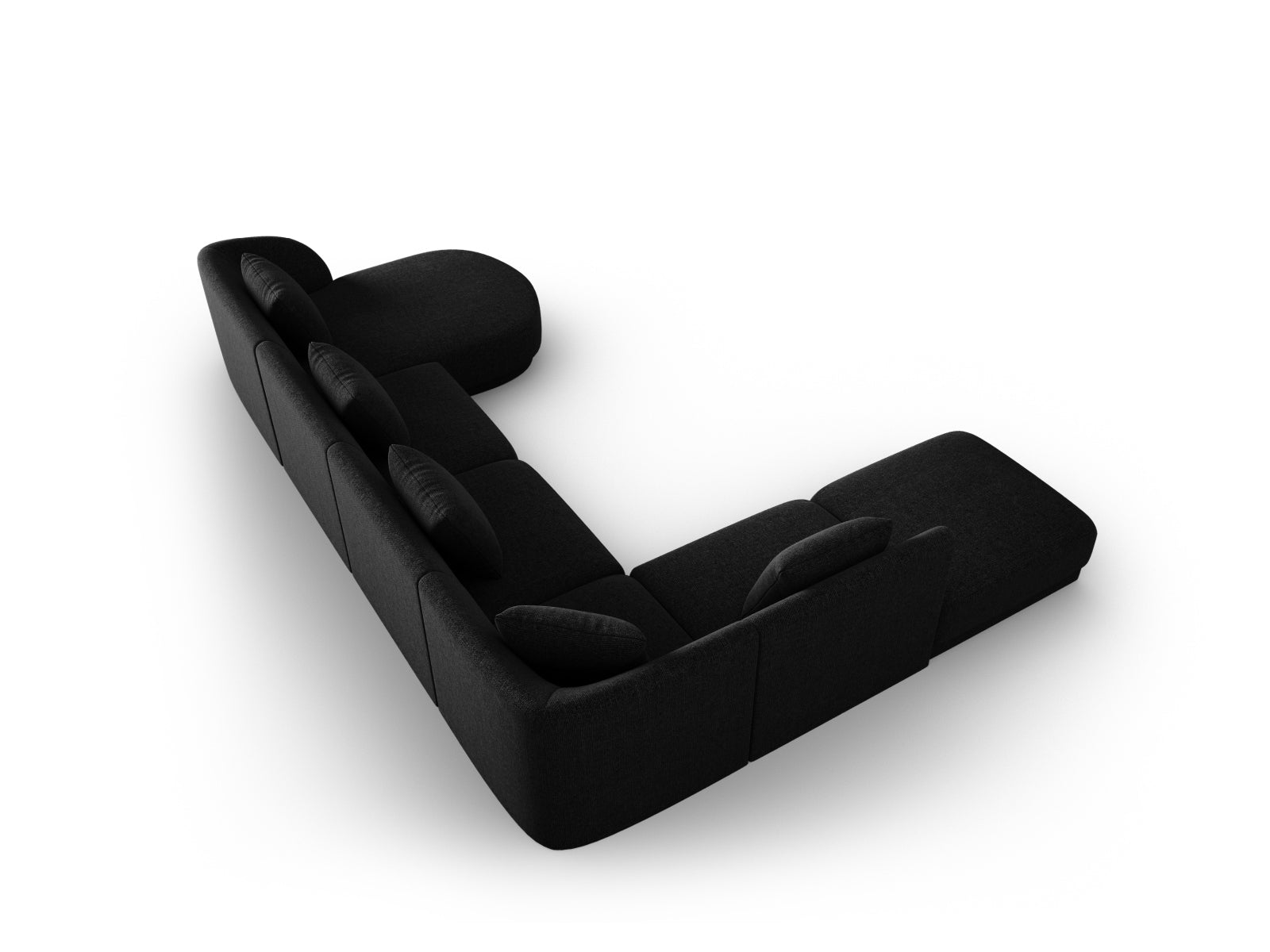 Modernes Tulum Panoramic Ecksofa links in Schwarz, 6 Sitzer, 255 cm, perfekt für gemütliche und stilvolle Wohnzimmergestaltung.