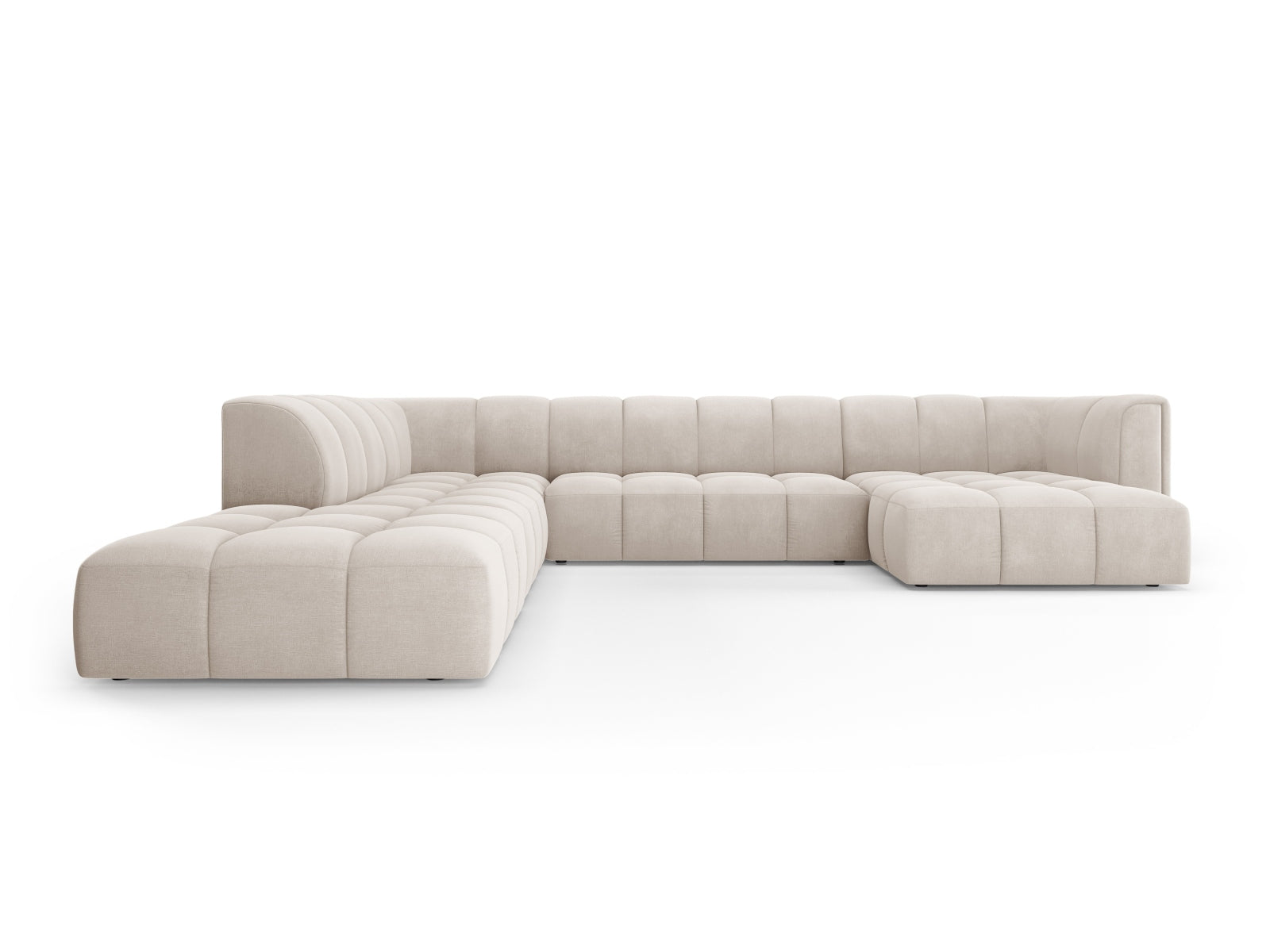 7-Sitzer Modular Ecksofa Panoramic links Moritz in Beige-Rebel präsentiert im Onlineshop von KAQTU Design AG. Ecksofa links ist von Cosmopolitan Design