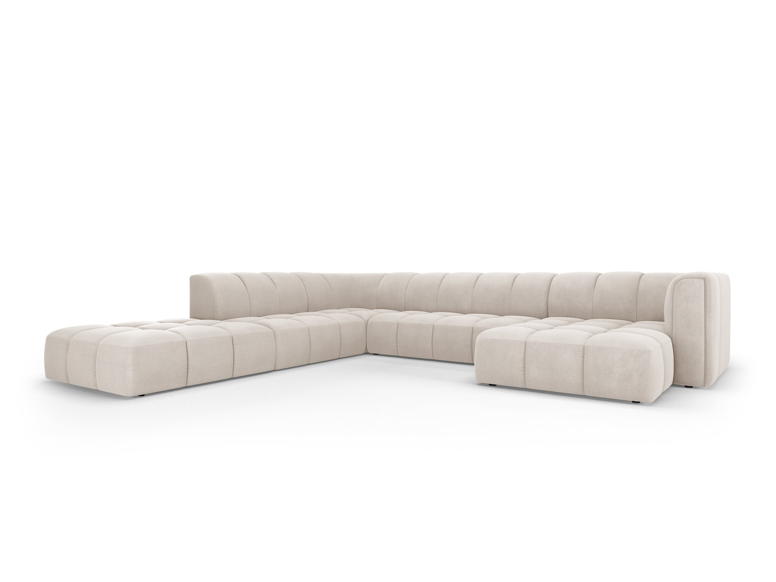 7-Sitzer Modular Ecksofa Panoramic links Moritz in Beige-Rebel präsentiert im Onlineshop von KAQTU Design AG. Ecksofa links ist von Cosmopolitan Design