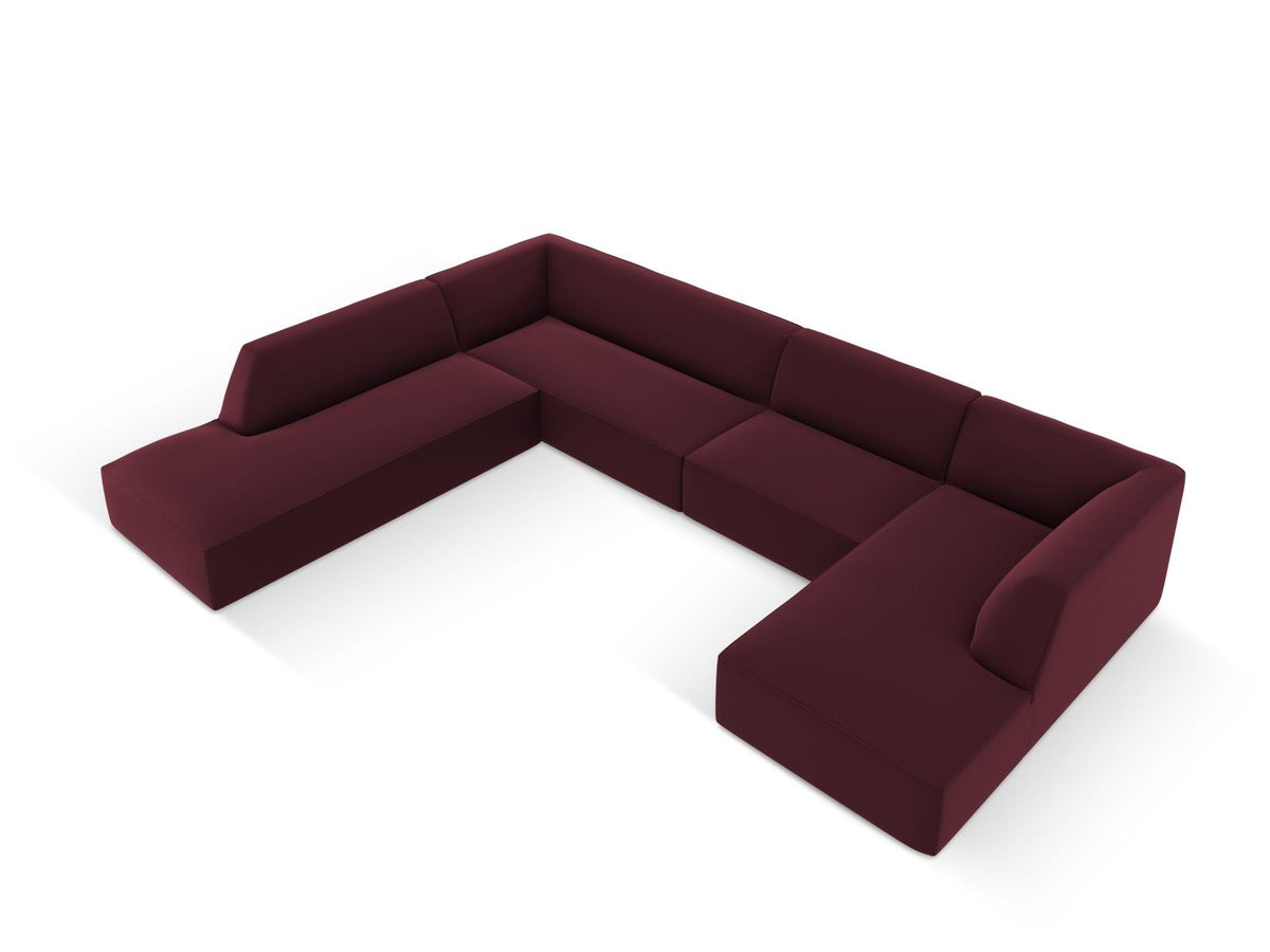Panorama-Ecksofa links Siena in Light Beige-Pacifico Kunstleder mit Récamiere, Massivholzrahmen und schwarzen Kunststoffbeinen, 7-Sitzer Ausführung.