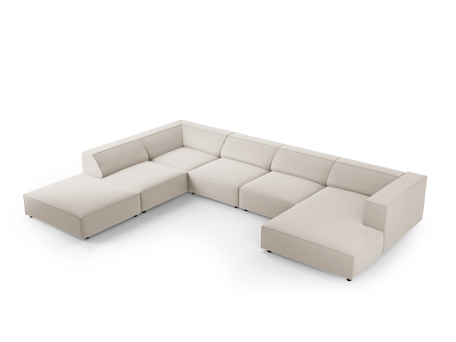 Erleben Sie das Arendal Velour Panoramic Ecksofa links 7 Sitzer von Cosmopolitan Design – stilvolles Design, hervorragender Komfort und perfekt für Ihr Zuhause.