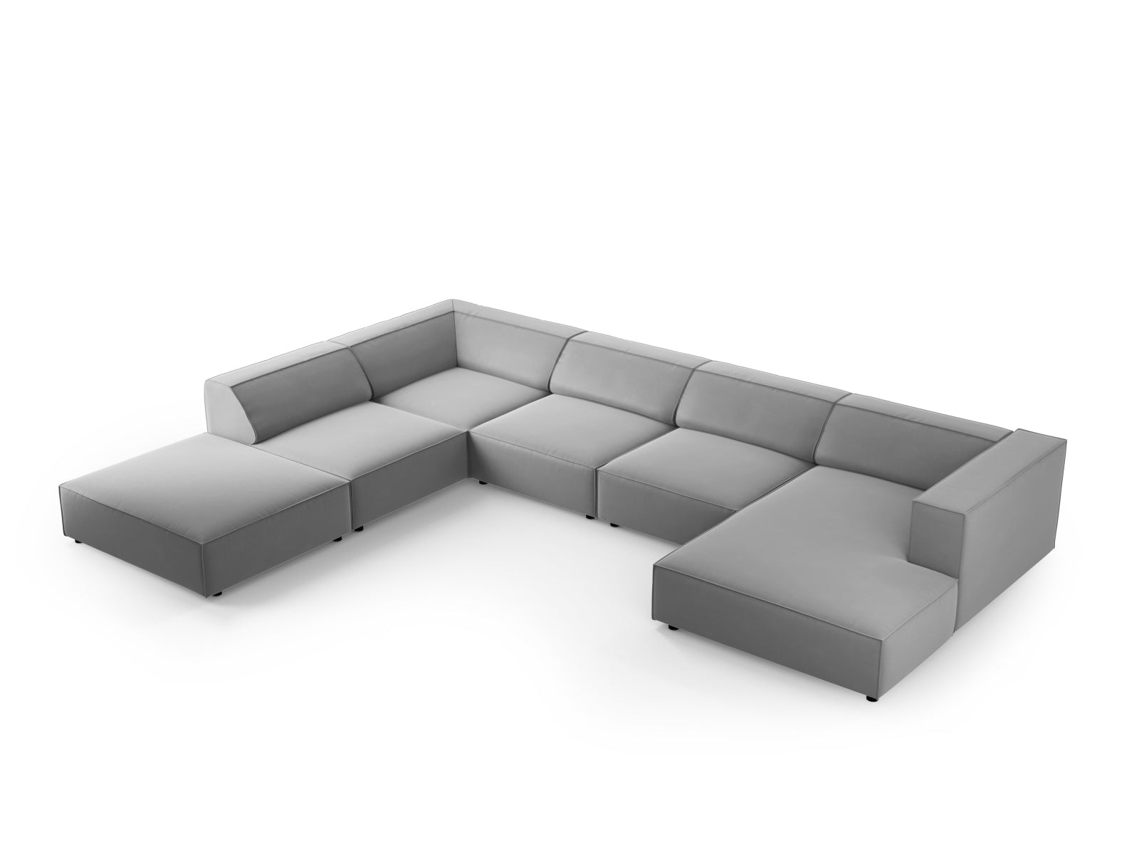 Erleben Sie das elegante Arendal Velour Panoramic Ecksofa links 7 Sitzer von Cosmopolitan Design – perfekt für stilvolles Wohnen und entspannte Stunden.
