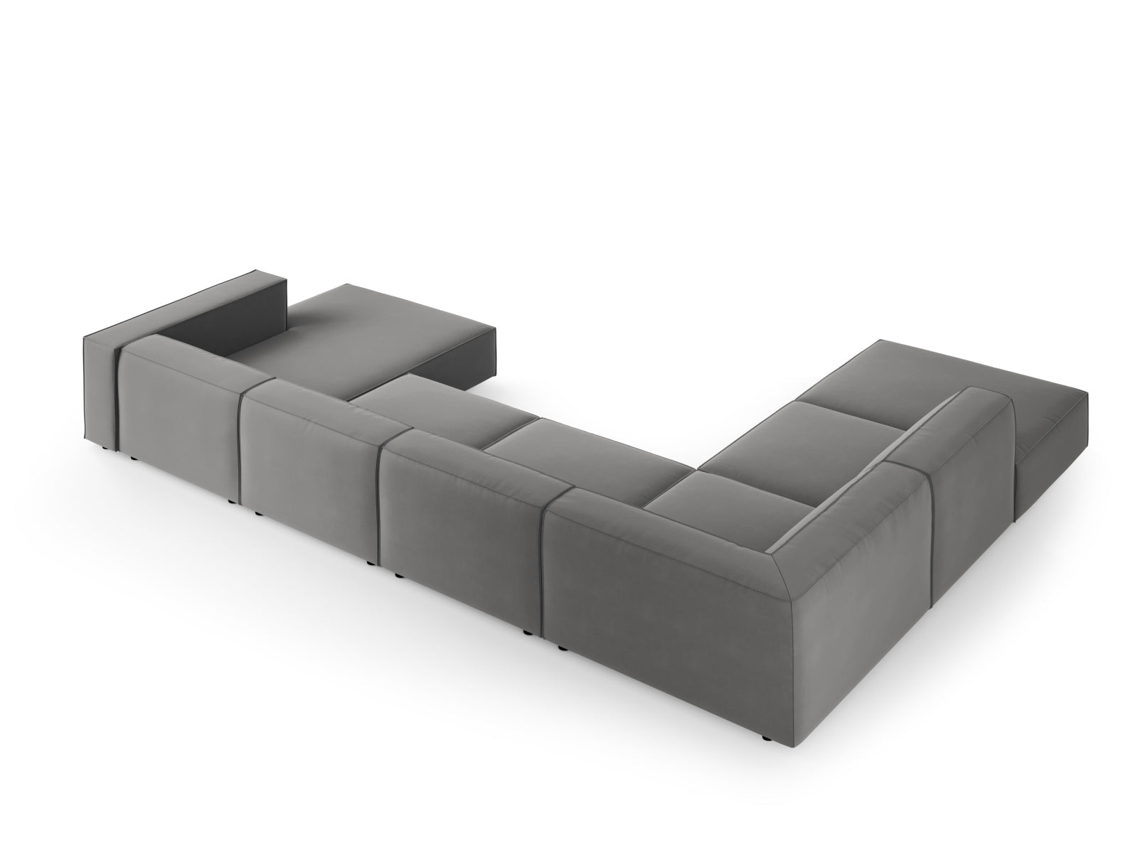 Entdecken Sie das stilvolle Arendal Velour Panoramic Ecksofa links 7 Sitzer von Cosmopolitan Design – ideal für modernes Wohnen und gemütliche Abende.