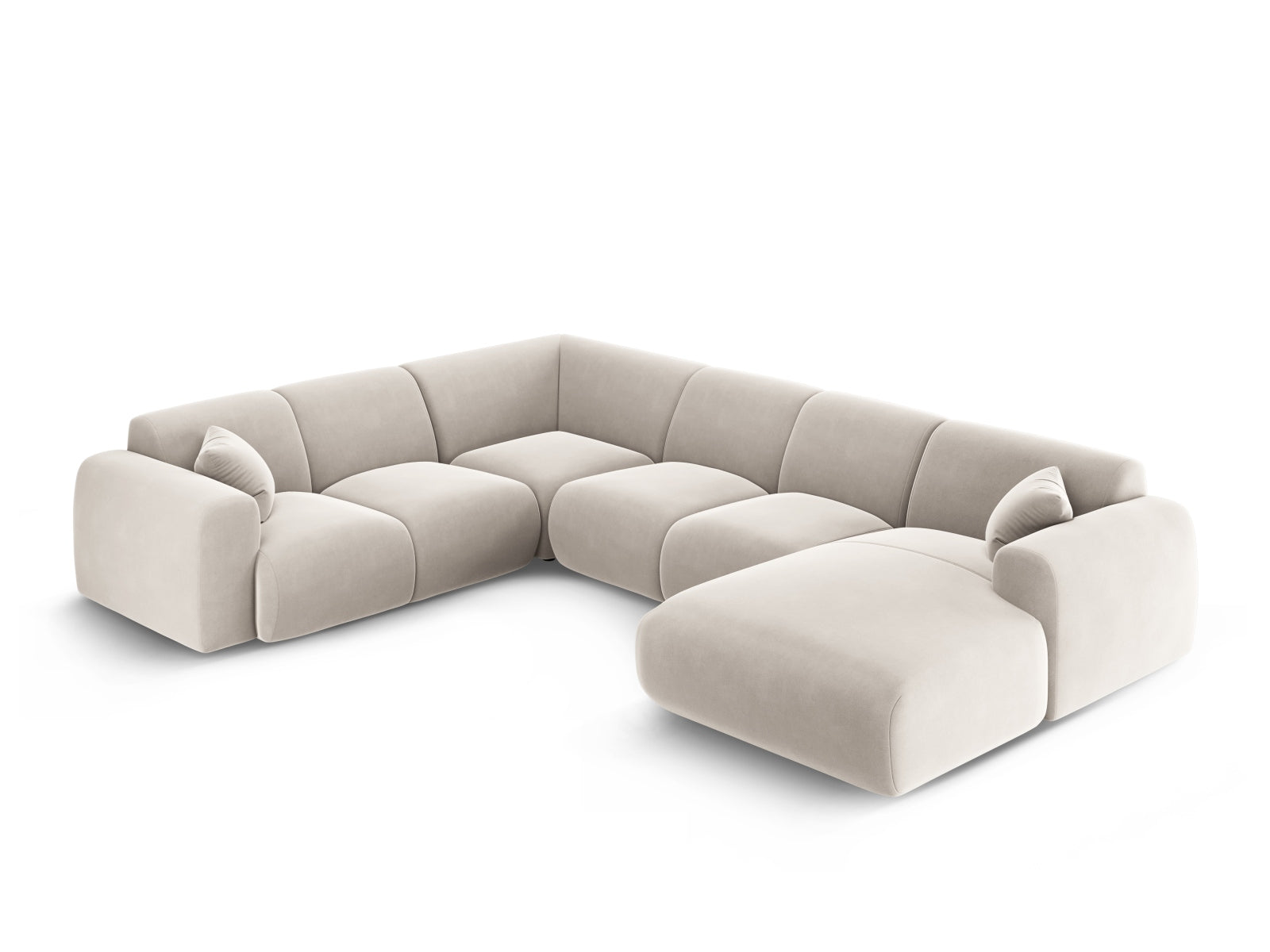 Erleben Sie das Nolio Velour Panoramic Ecksofa links (252cm) von Cosmopolitan Design – ein stilvolles 6-Sitzer Sofa für höchsten Komfort und modernes Wohndesign.