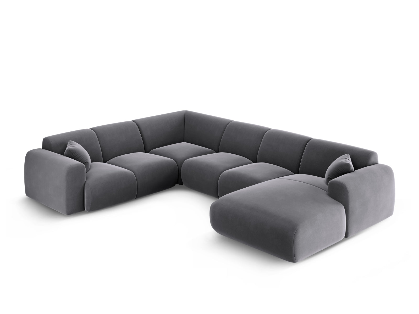 Erleben Sie das Nolio Velour Panoramic Ecksofa links (252cm) von Cosmopolitan Design – ein stilvolles 6-Sitzer Sofa für höchsten Komfort und modernes Wohndesign.