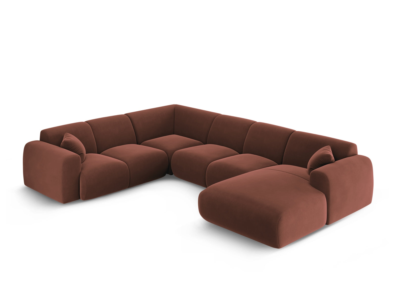 Erleben Sie das Nolio Velour Panoramic Ecksofa links (252cm) von Cosmopolitan Design – ein stilvolles 6-Sitzer Sofa für höchsten Komfort und modernes Wohndesign.