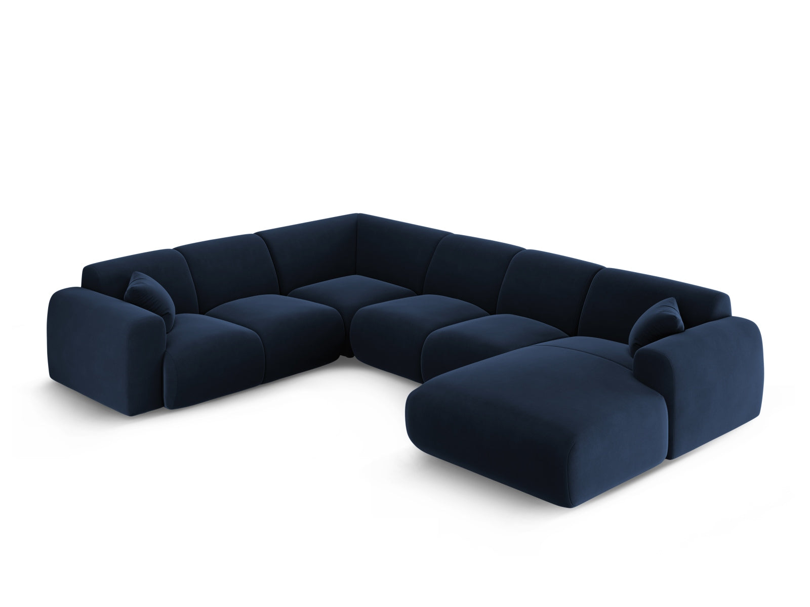 Modernes Nolio Velour Panoramic Ecksofa links in Royal Blue, großzügiges 6-Sitzer-Design, 252 cm, perfekt für gemütliche Wohnzimmer.