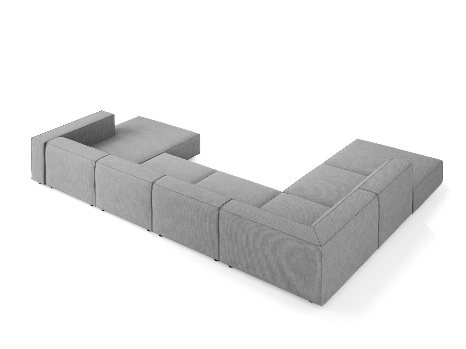 Elegantes 7-Sitzer Ecksofa links in Dunkelgrau, perfekt für stilvolle Wohnzimmer, entworfen von Cosmopolitan Design.