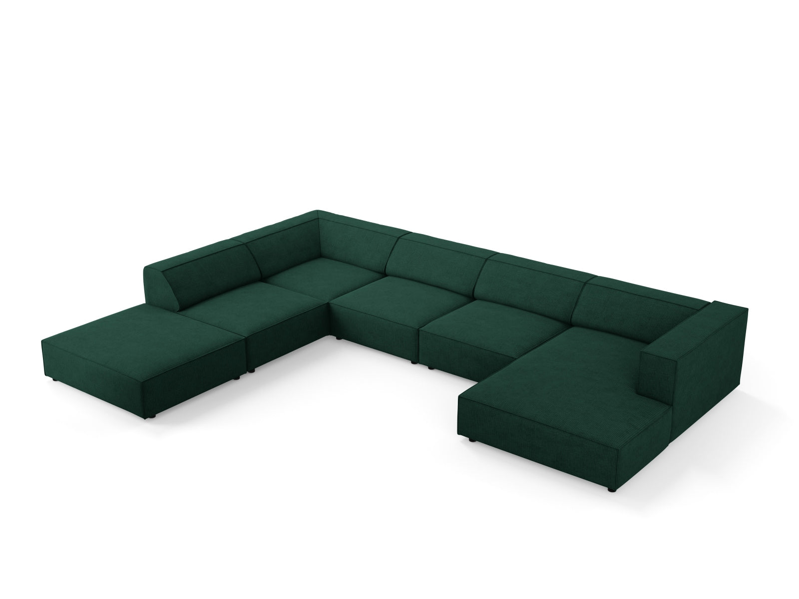 Elegantes Arendal Panoramic Ecksofa links in sattem Flaschengrün, ideal für stilvolle Wohnräume, präsentiert von Cosmopolitan Design.