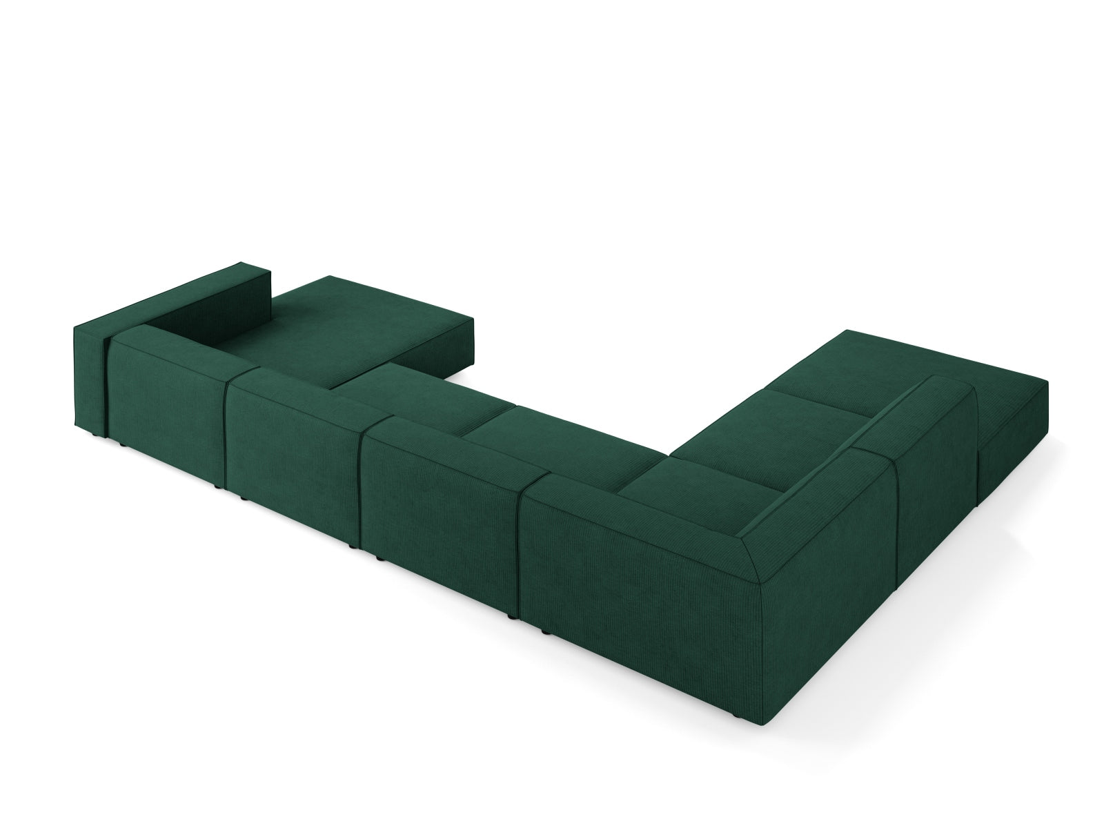 Modernes 7-sitziges Ecksofa links in tiefem Flaschengrün, perfekt für gemütliche und stilvolle Wohnzimmer, von Cosmopolitan Design.